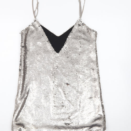 Missguided Women Silver Sequin Slip Dress M Partywear