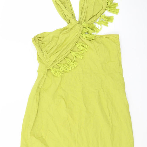 PrettyLittleThing Plus Green One Shoulder Fringe Mini Dress Size 16