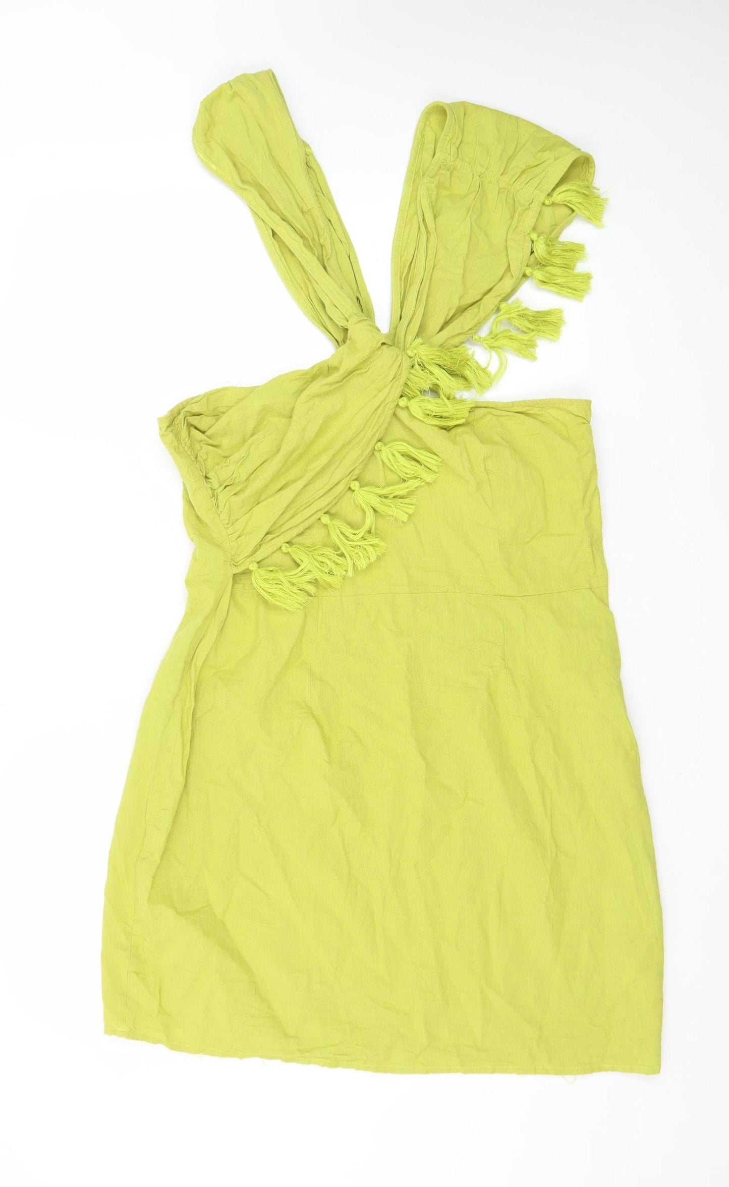 PrettyLittleThing Plus Green One Shoulder Fringe Mini Dress Size 16