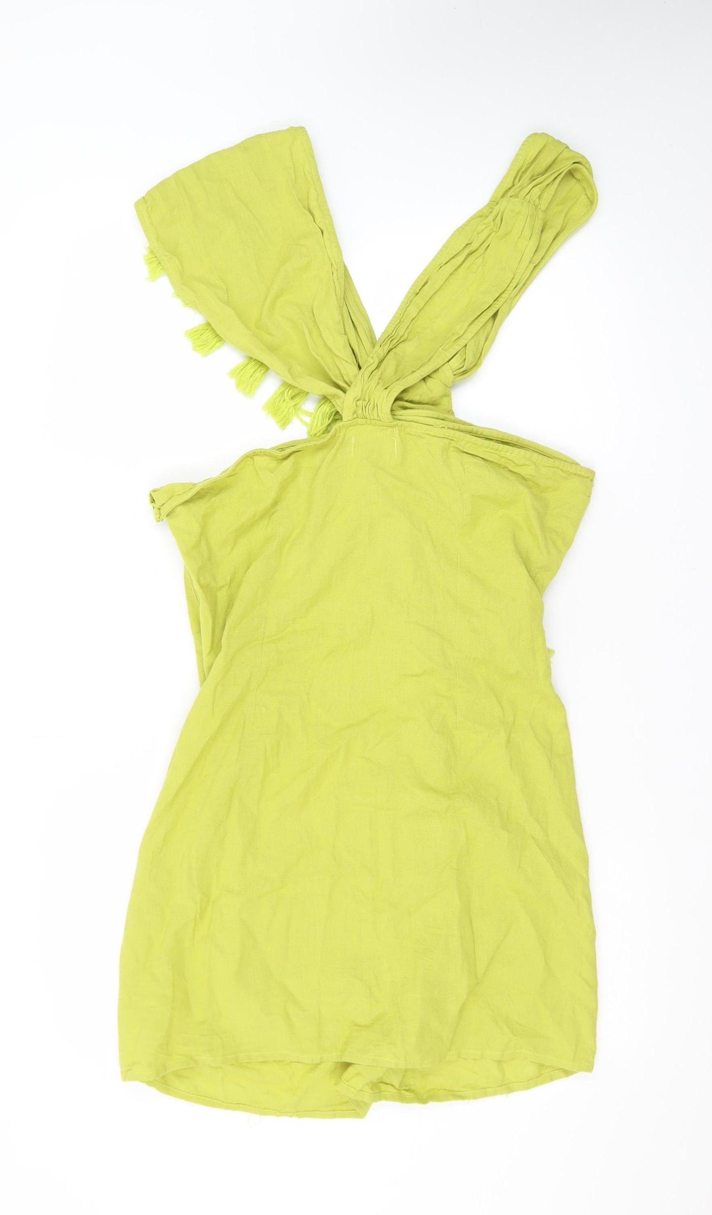 PrettyLittleThing Plus Green One Shoulder Fringe Mini Dress Size 16
