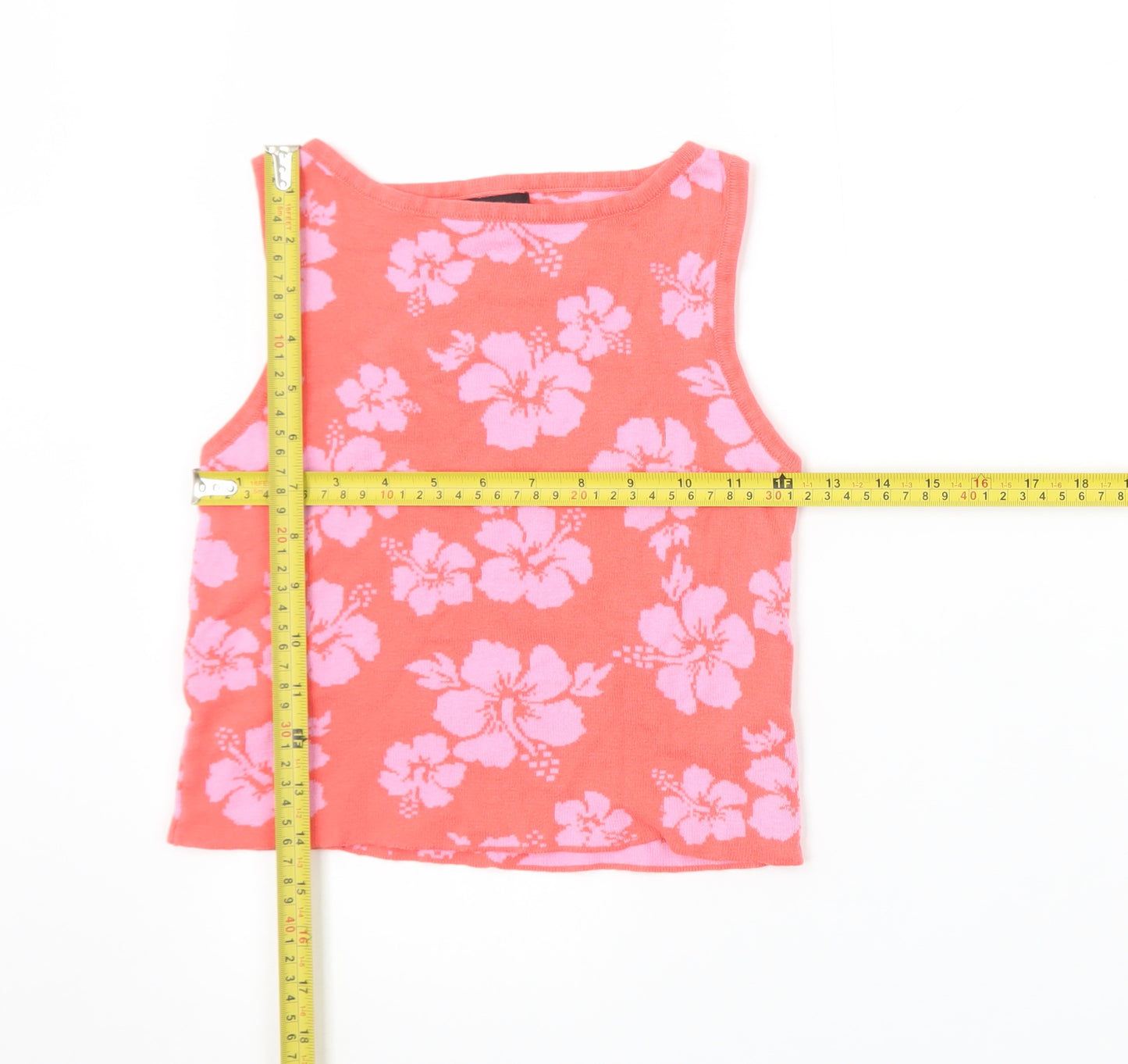 Class Teens Pink Floral Cotton Cropped Tank Top L