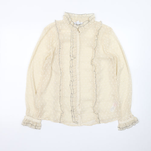 Topshop Womens Beige Ruffle Chiffon High Neck Blouse Size 10