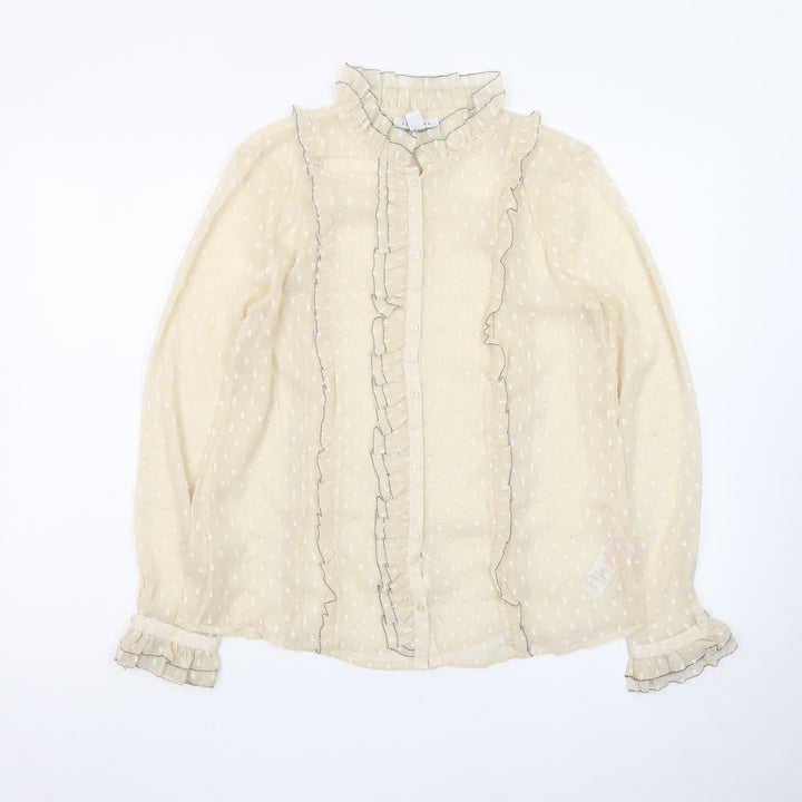 Topshop Womens Beige Ruffle Chiffon High Neck Blouse Size 10