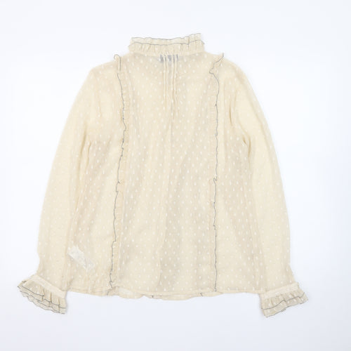 Topshop Womens Beige Ruffle Chiffon High Neck Blouse Size 10