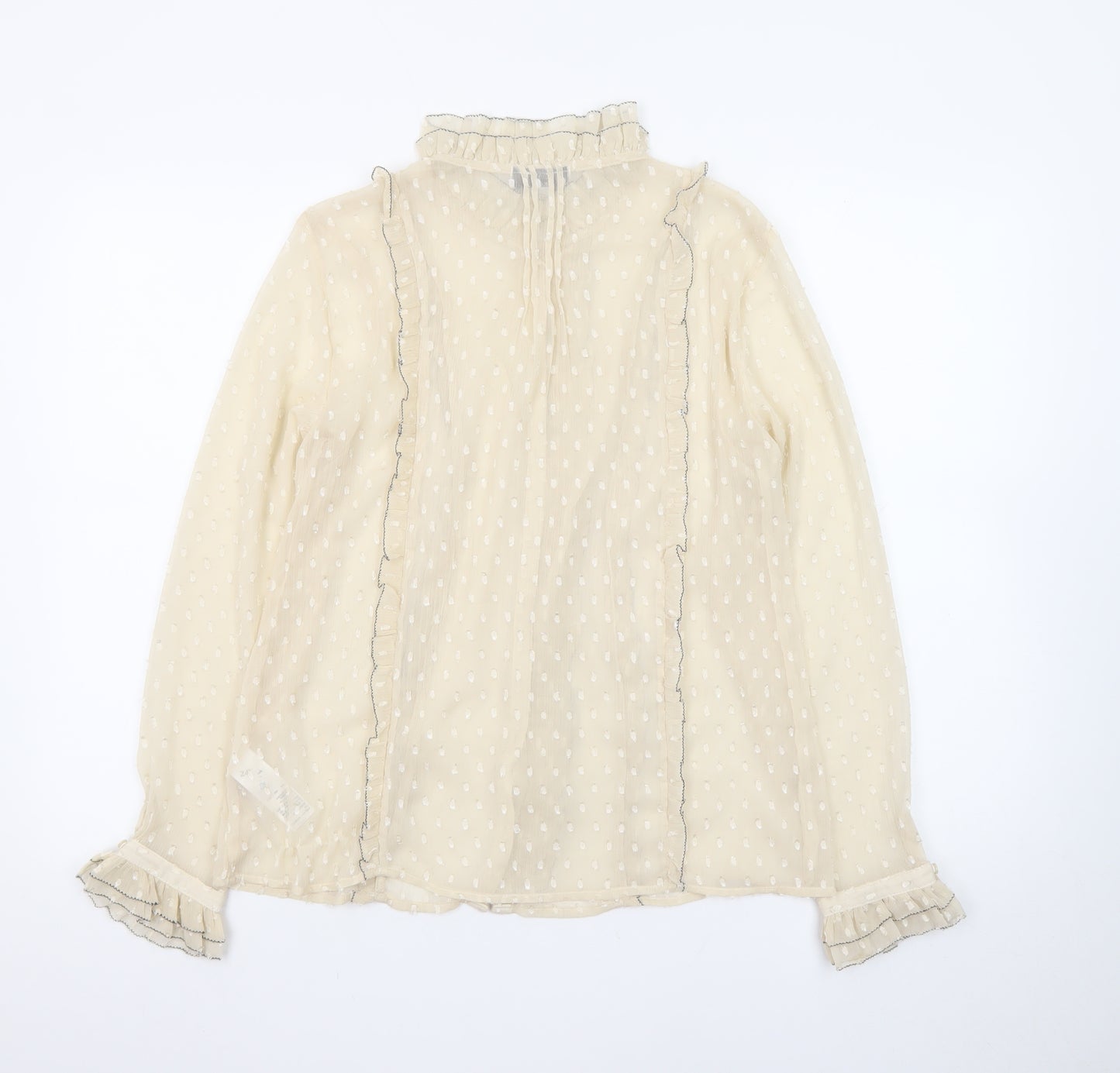 Topshop Womens Beige Ruffle Chiffon High Neck Blouse Size 10