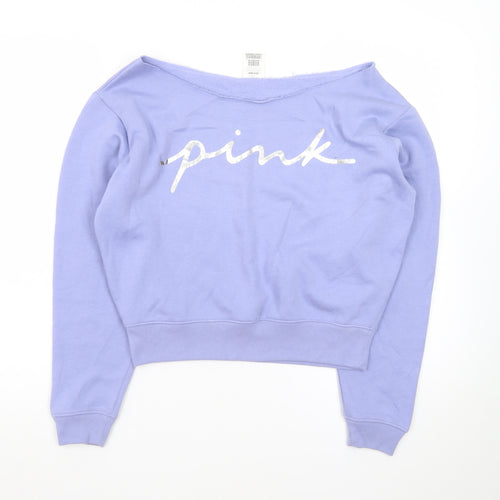 Victoria's Secret PINK Women's Lilac Pullover Sweatshirt Size S Off-Shoulder