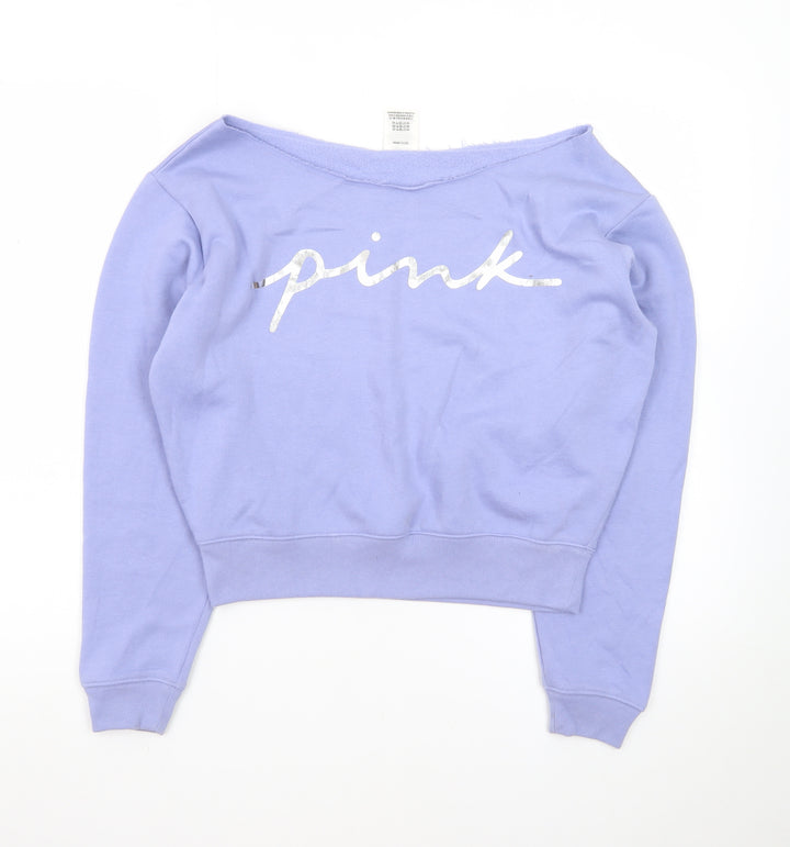 Victoria's Secret PINK Women's Lilac Pullover Sweatshirt Size S Off-Shoulder