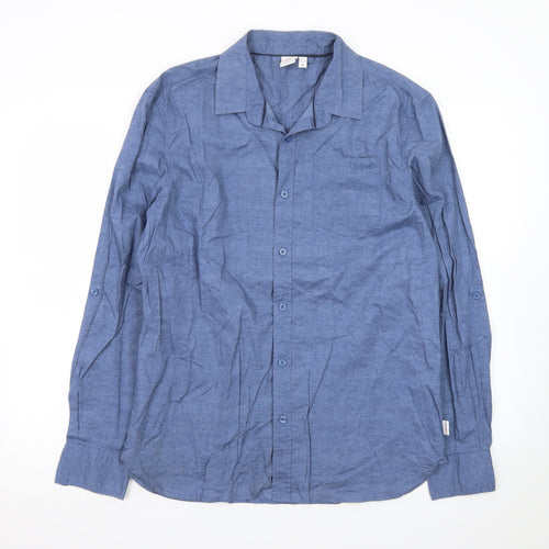 Lee Cooper Men's Blue Cotton Long Sleeve Casual Button-Up Shirt M