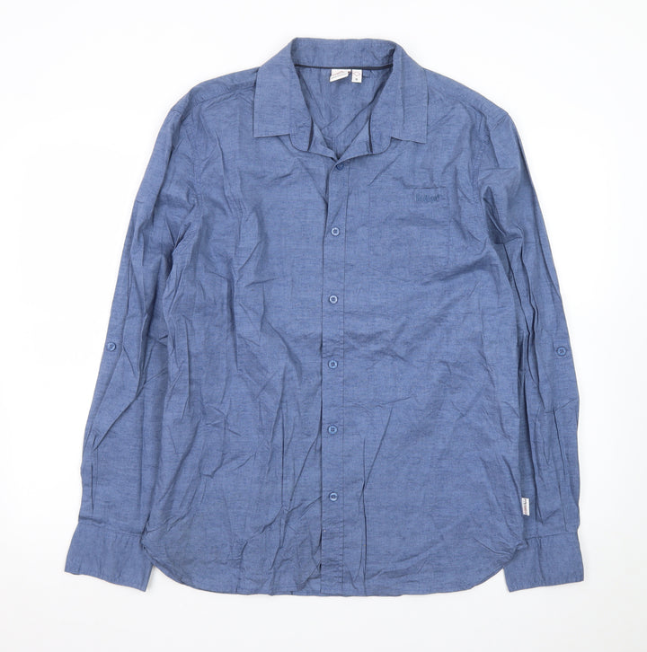 Lee Cooper Men's Blue Cotton Long Sleeve Casual Button-Up Shirt M