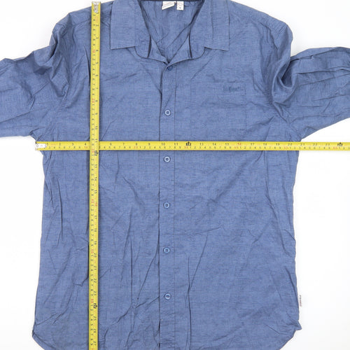 Lee Cooper Men's Blue Cotton Long Sleeve Casual Button-Up Shirt M