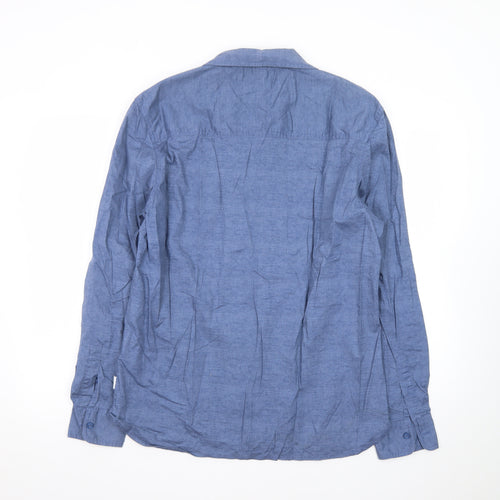 Lee Cooper Men's Blue Cotton Long Sleeve Casual Button-Up Shirt M