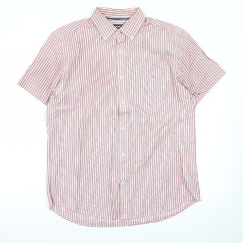 Maine New England Men's Red Striped Short Sleeve Button-Up Shirt M