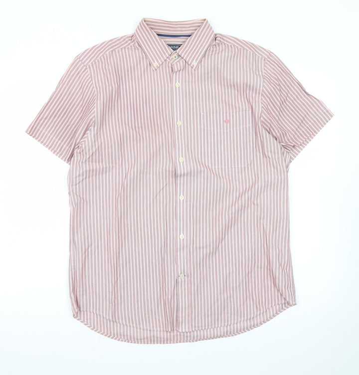 Maine New England Men's Red Striped Short Sleeve Button-Up Shirt M