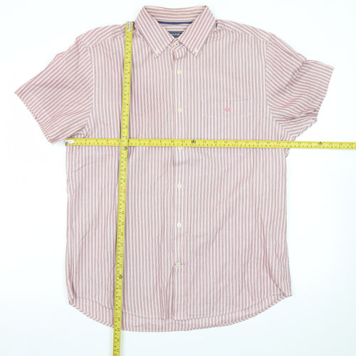 Maine New England Men's Red Striped Short Sleeve Button-Up Shirt M