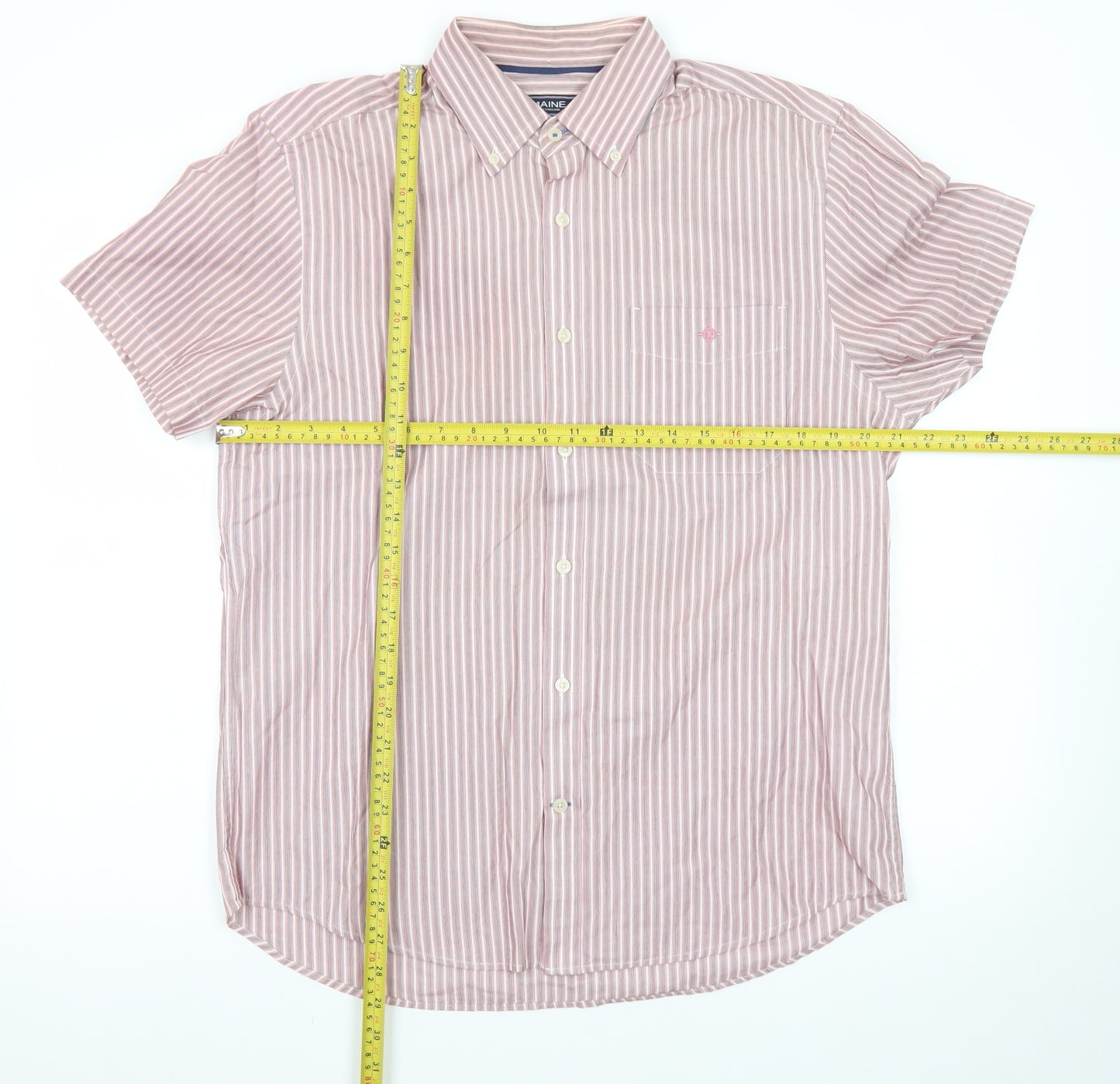 Maine New England Men's Red Striped Short Sleeve Button-Up Shirt M