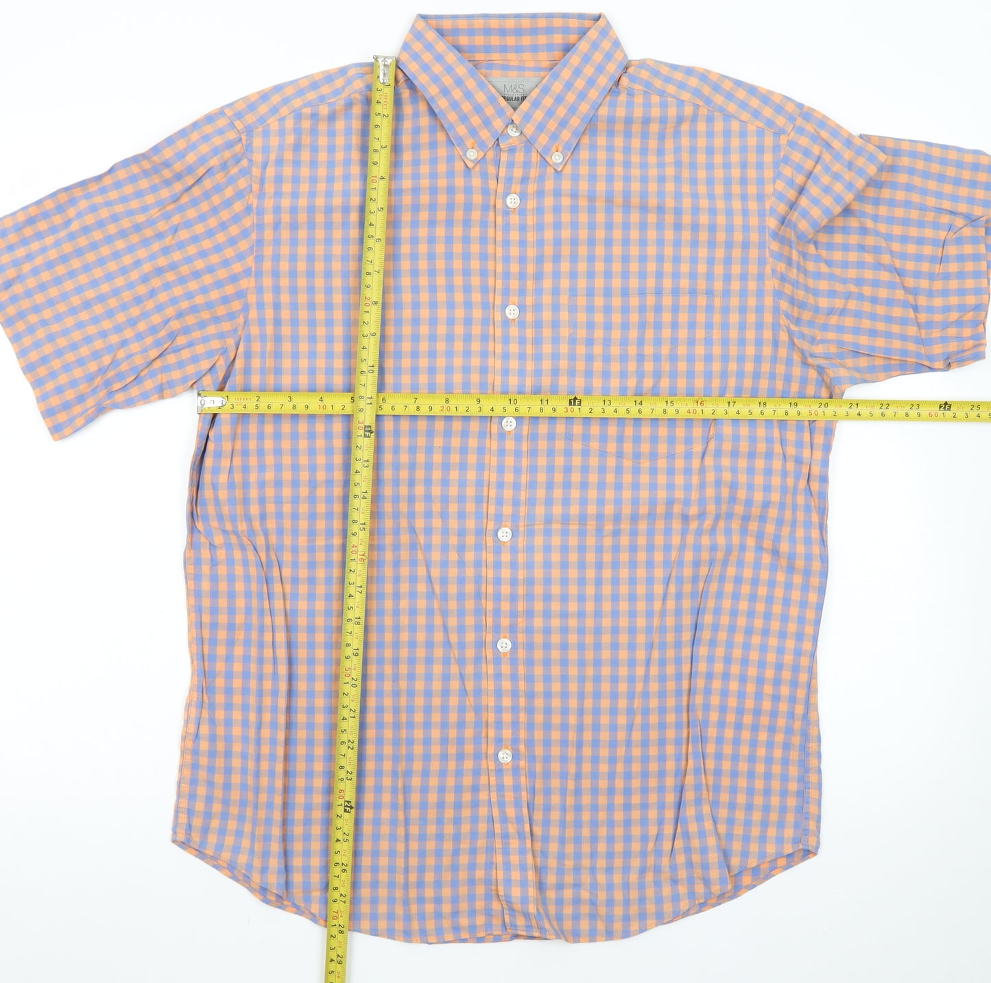 Marks and Spencer Men’s Multicoloured Check Cotton Short Sleeve Shirt M