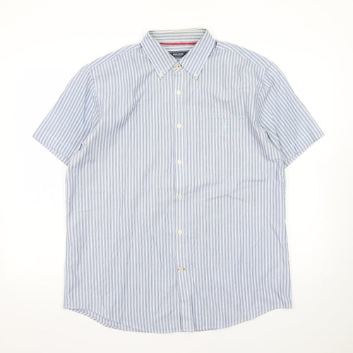 Maine New England Mens Blue Striped Short Sleeve Button-Up Shirt M