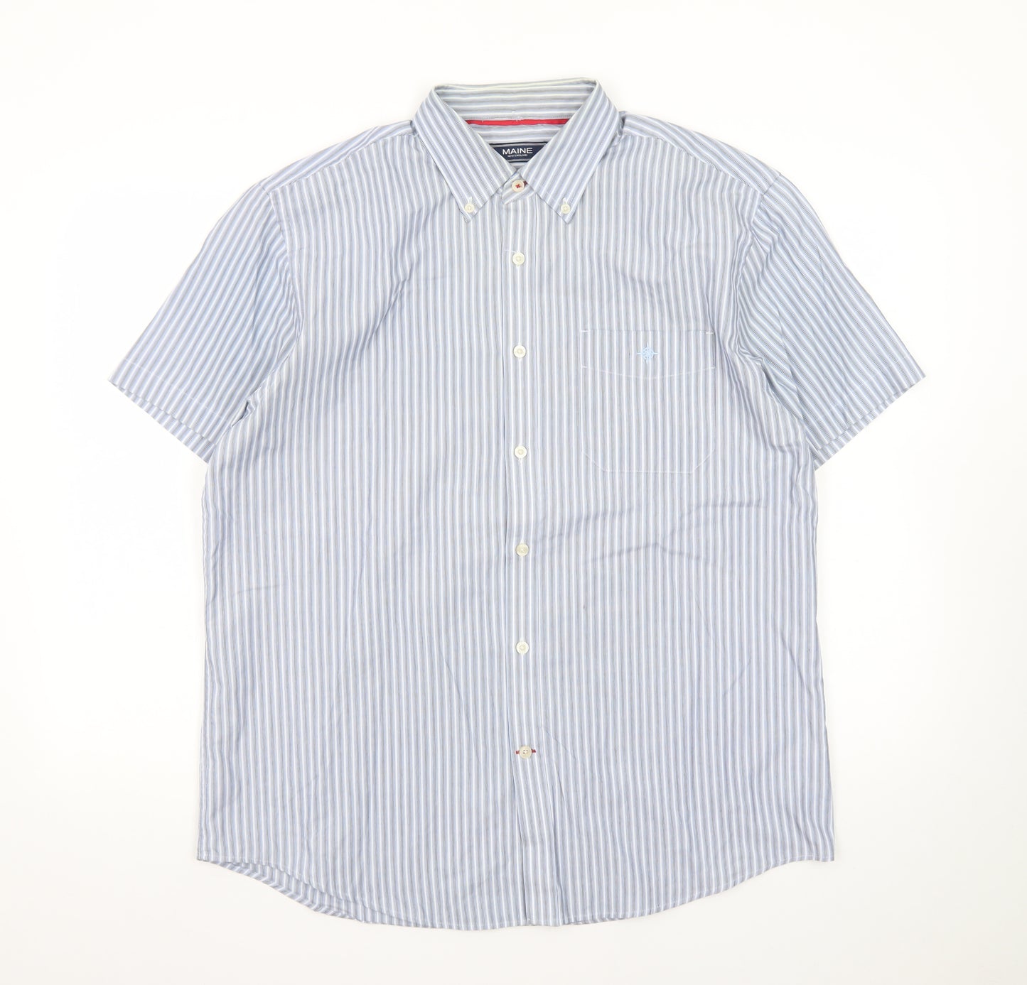 Maine New England Mens Blue Striped Short Sleeve Button-Up Shirt M