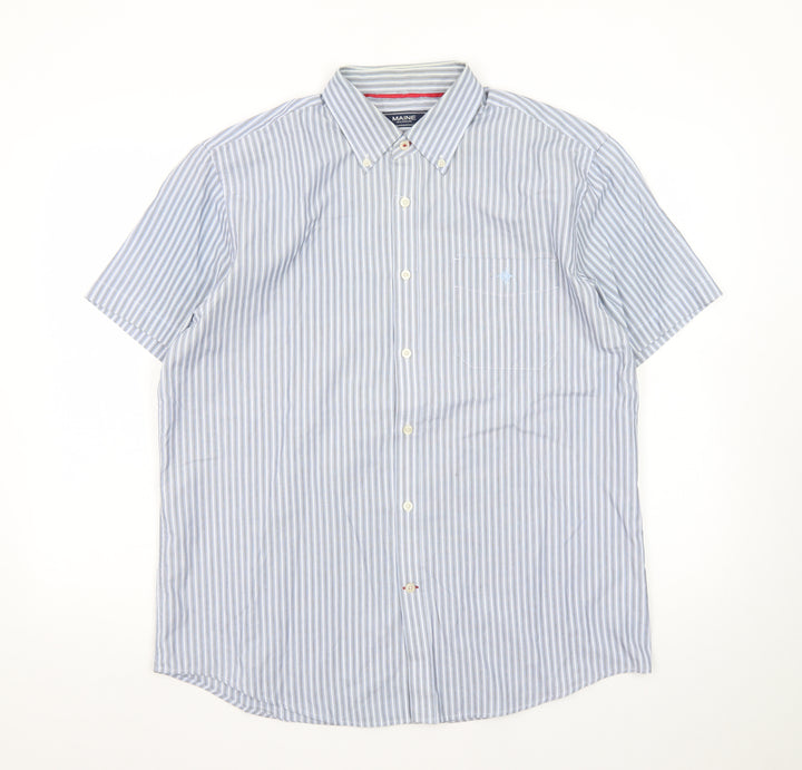 Maine New England Mens Blue Striped Short Sleeve Button-Up Shirt M