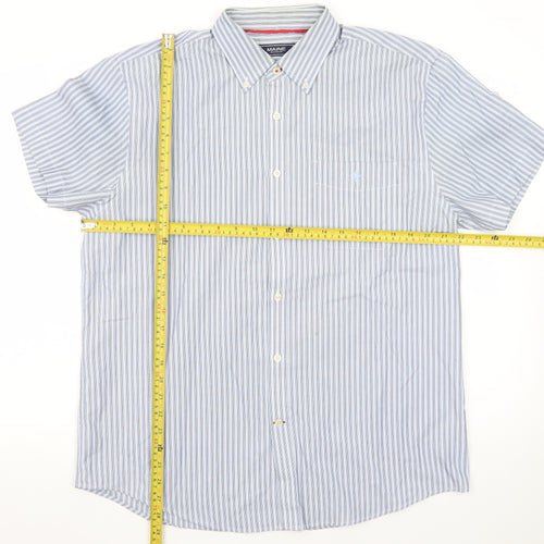 Maine New England Mens Blue Striped Short Sleeve Button-Up Shirt M