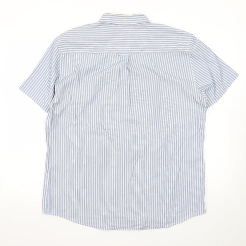 Maine New England Mens Blue Striped Short Sleeve Button-Up Shirt M