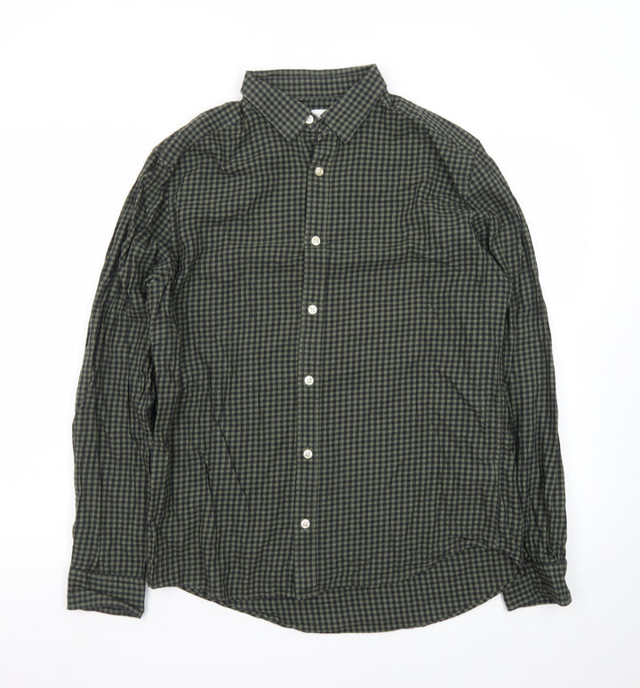 Next Men's Green Check Long Sleeve Cotton Button-Up Shirt M