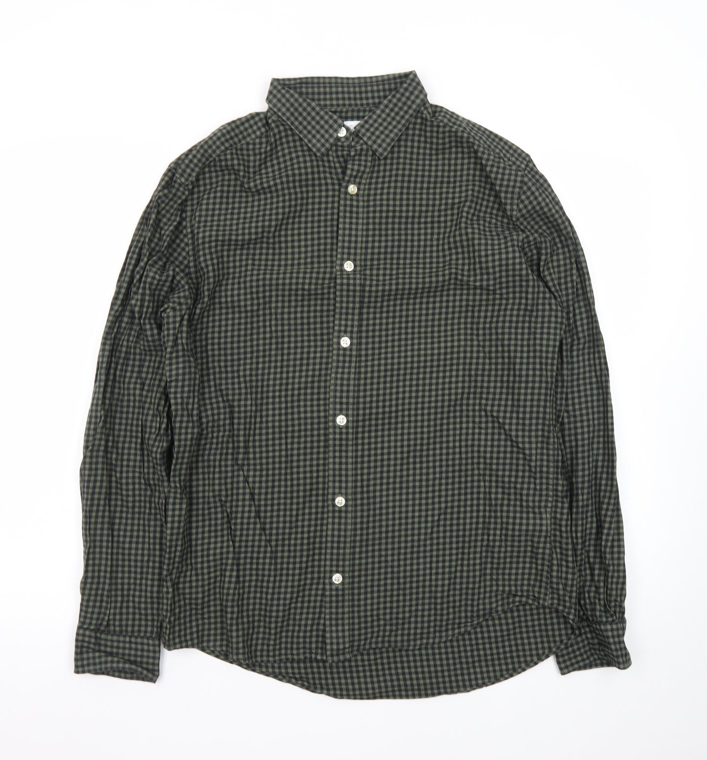 Next Men's Green Check Long Sleeve Cotton Button-Up Shirt M