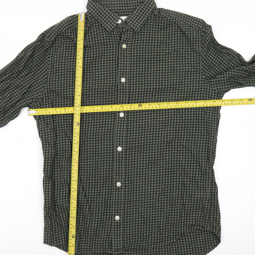 Next Men's Green Check Long Sleeve Cotton Button-Up Shirt M