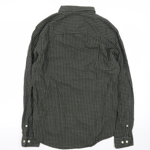 Next Men's Green Check Long Sleeve Cotton Button-Up Shirt M