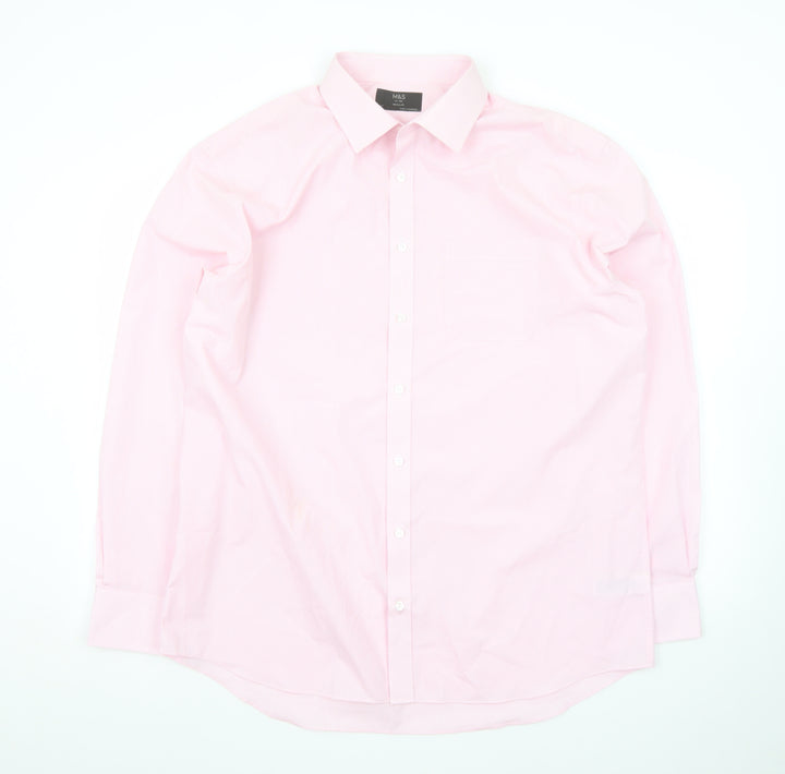 Marks and Spencer Men's Pink Regular Fit Long Sleeve Dress Shirt 17in