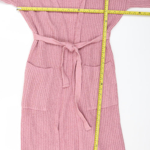 Zara Women Pink Long Belted Chunky Knit Cardigan Size 14