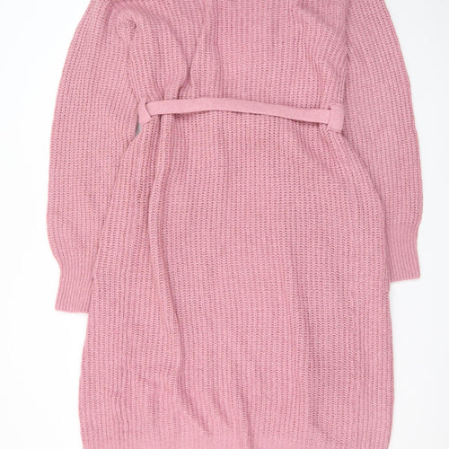 Zara Women Pink Long Belted Chunky Knit Cardigan Size 14