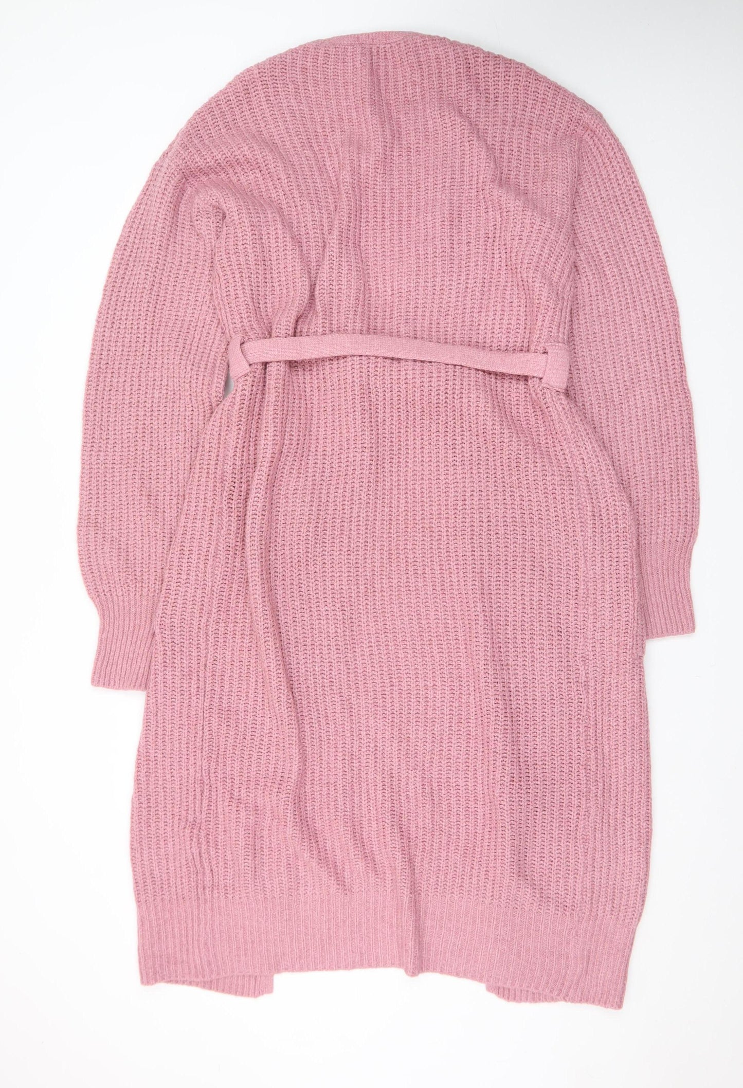 Zara Women Pink Long Belted Chunky Knit Cardigan Size 14