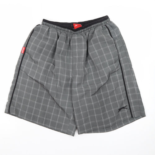 Slazenger Men Grey Check Swim Shorts M Quick Dry Lined Elastic Waist