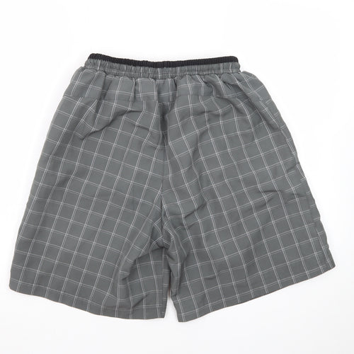Slazenger Men Grey Check Swim Shorts M Quick Dry Lined Elastic Waist