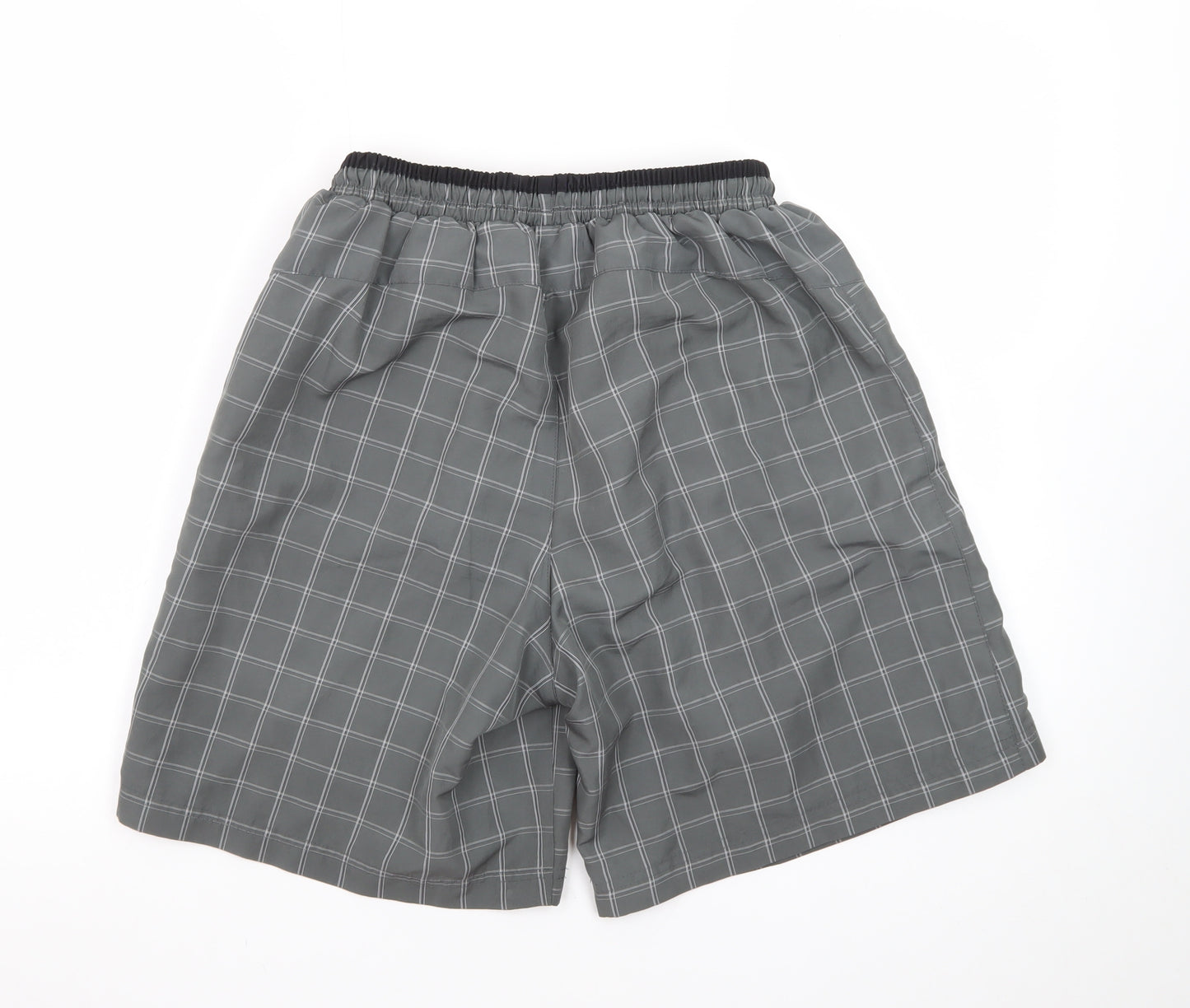 Slazenger Men Grey Check Swim Shorts M Quick Dry Lined Elastic Waist