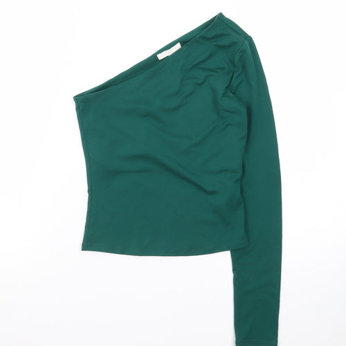 H&M Women Green One Shoulder Long Sleeve Stretch Top XS