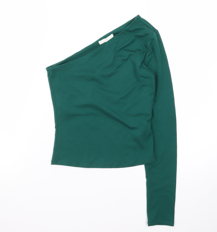 H&M Women Green One Shoulder Long Sleeve Stretch Top XS