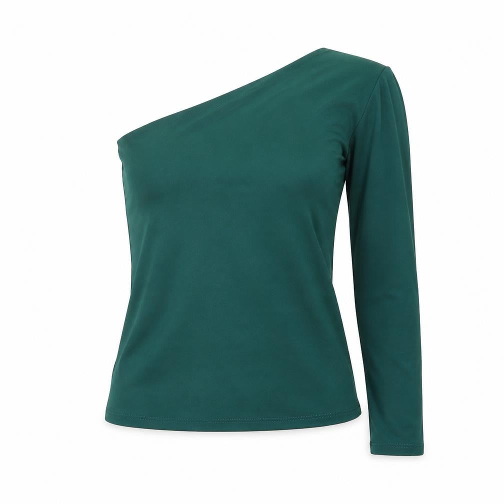 H&M Women Green One Shoulder Long Sleeve Stretch Top XS