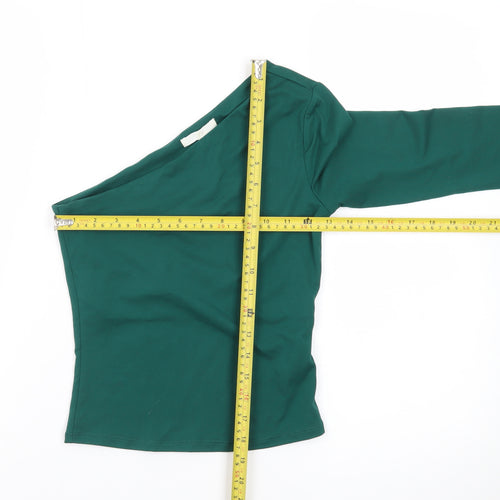 H&M Women Green One Shoulder Long Sleeve Stretch Top XS