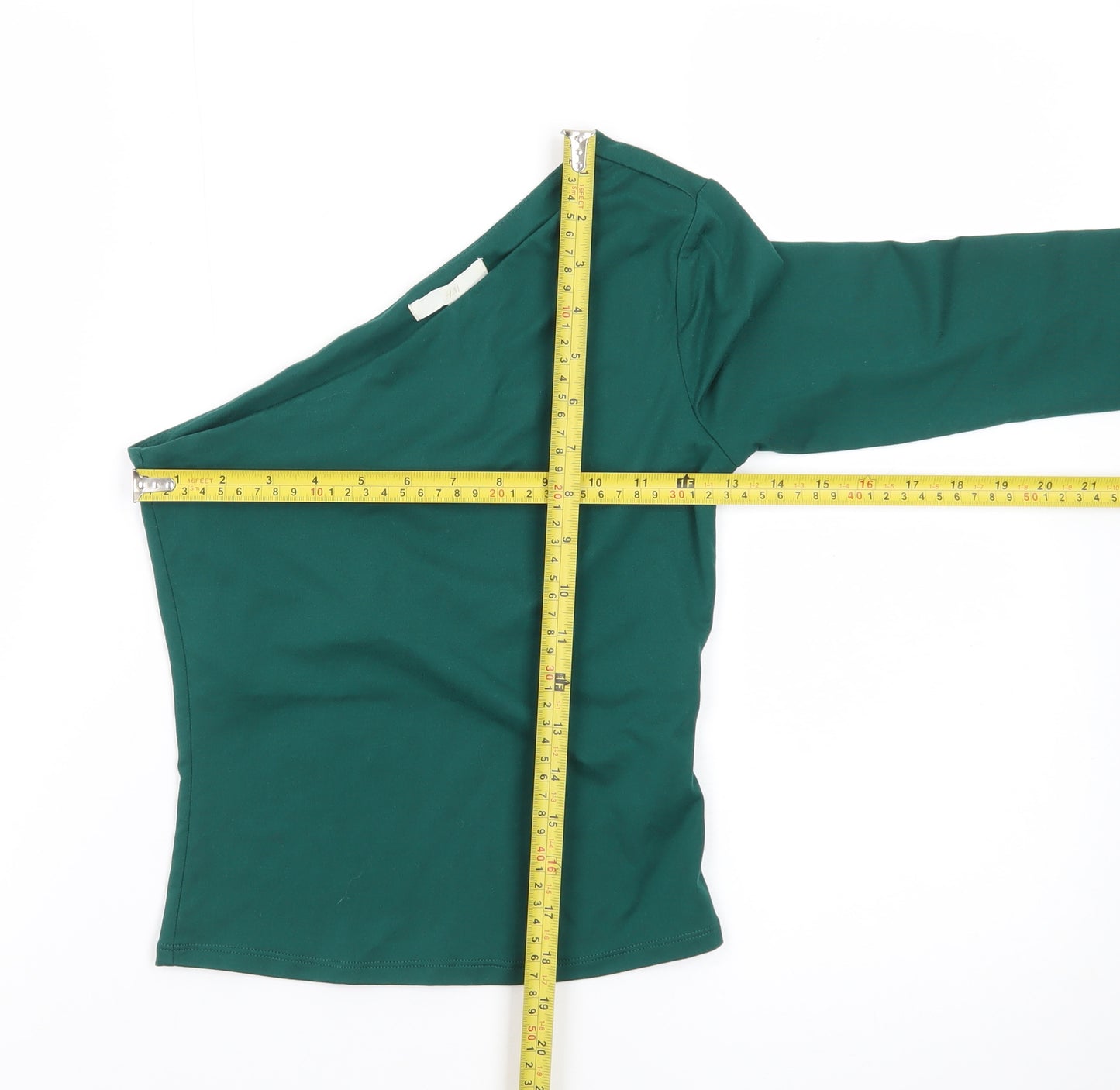 H&M Women Green One Shoulder Long Sleeve Stretch Top XS