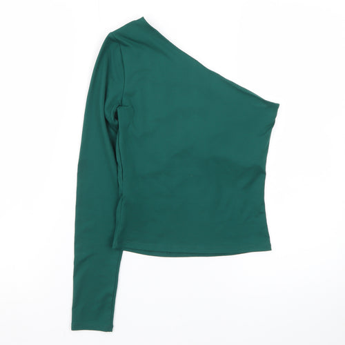 H&M Women Green One Shoulder Long Sleeve Stretch Top XS