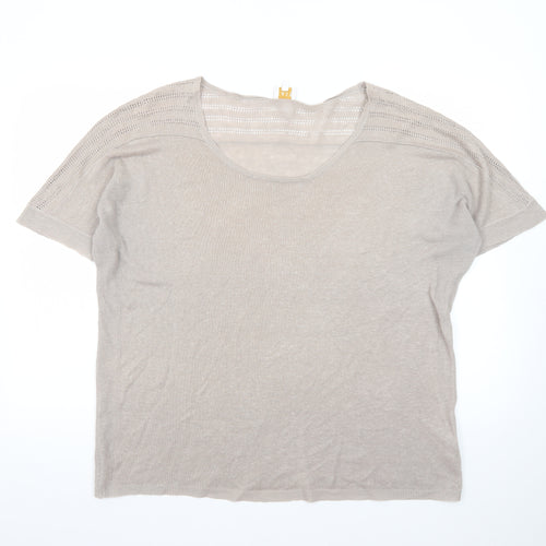 East Women Beige Linen Short Sleeve Pullover Jumper XL