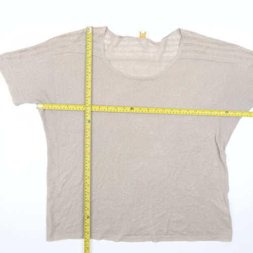 East Women Beige Linen Short Sleeve Pullover Jumper XL