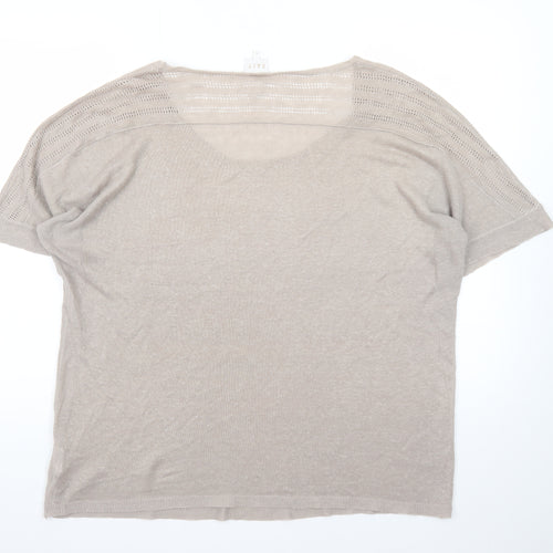 East Women Beige Linen Short Sleeve Pullover Jumper XL