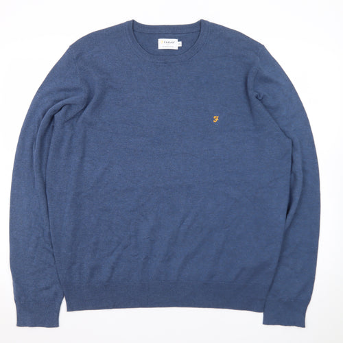 Farah Men's Blue 2XL Cotton Crew Neck Pullover Jumper