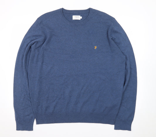 Farah Men's Blue 2XL Cotton Crew Neck Pullover Jumper