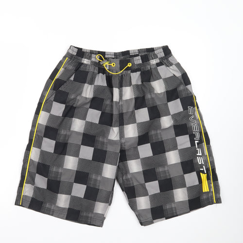 Everlast Men's Black Check Swim Shorts Size M Elastic Waist Lined