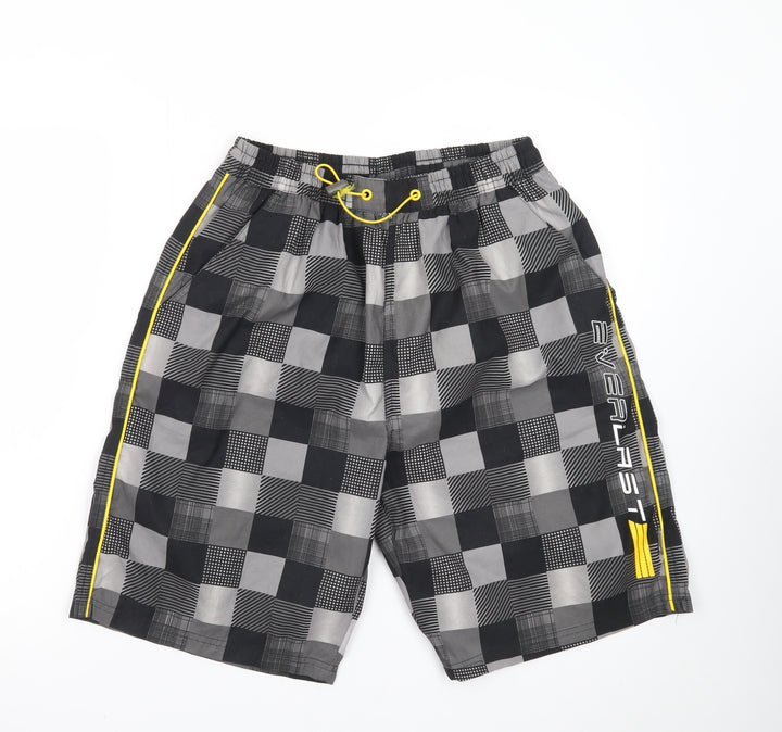 Everlast Men's Black Check Swim Shorts Size M Elastic Waist Lined