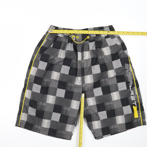 Everlast Men's Black Check Swim Shorts Size M Elastic Waist Lined